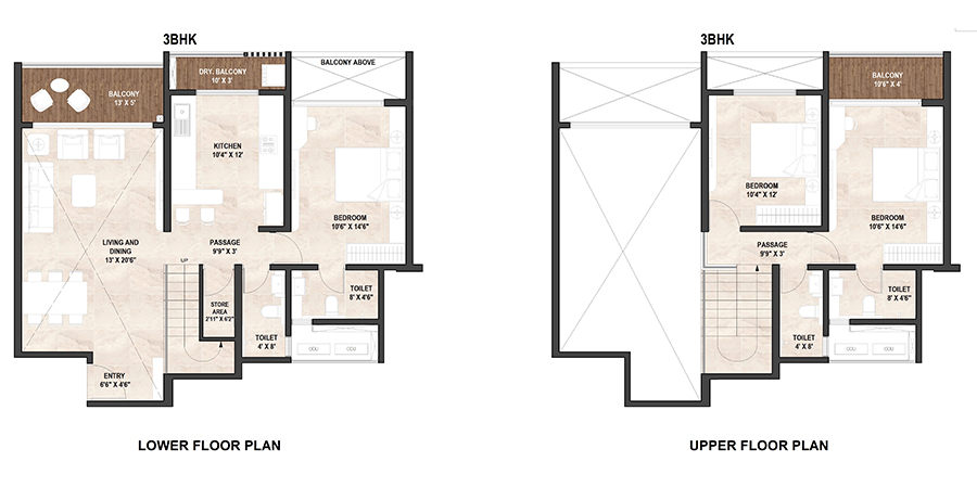 3 BHK Duplex Floor Plan – Montreal