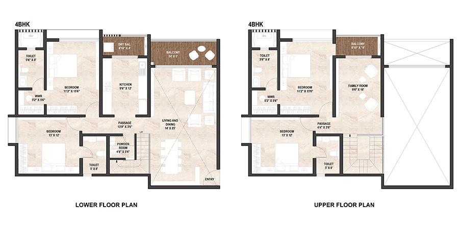 4 BHK Duplex Floor Plan – Montreal